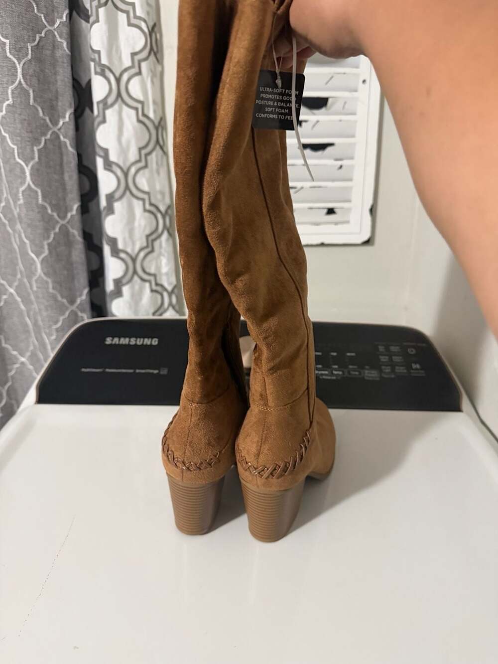 Ana Lendy Brown Faux Suede Knee High Heeled Boots Size 7.5M - Picture 2 of 4